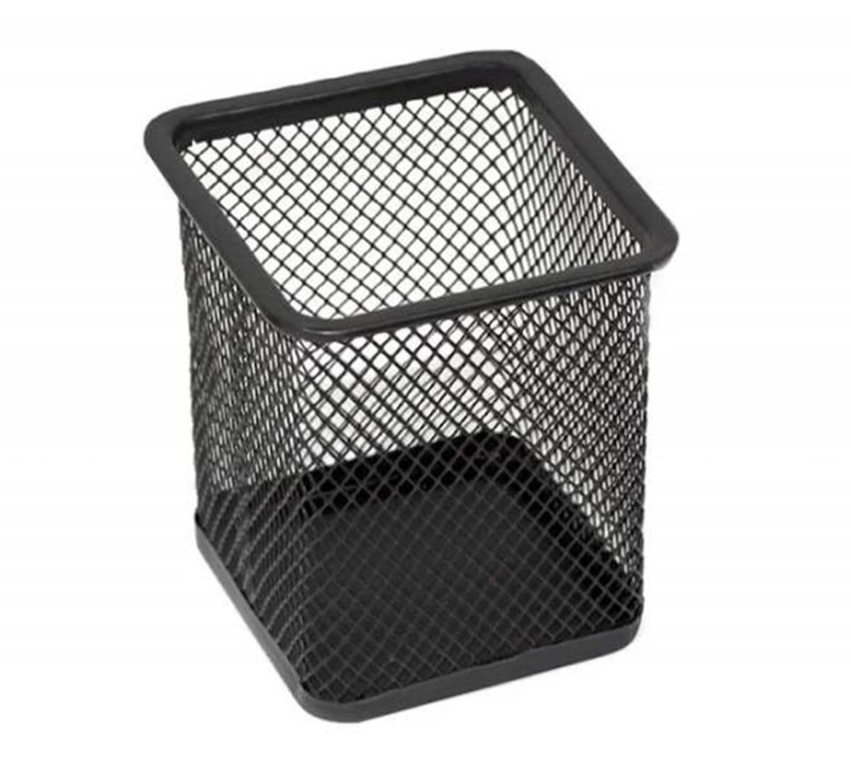 Стакан для ручок МЕТАЛ СІТКА прямокутний Чорний/Срібло 70*70*95мм 4032/804В, фото 1