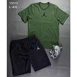 Чоловічий костюм зелена футболка та чорні шорти Розміри: 46,48,50,52,54 (21308-2)