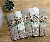 Подарочный набор кухонных полотенец Вафельное полотно 5 шт Турция 40*60 см Кружева