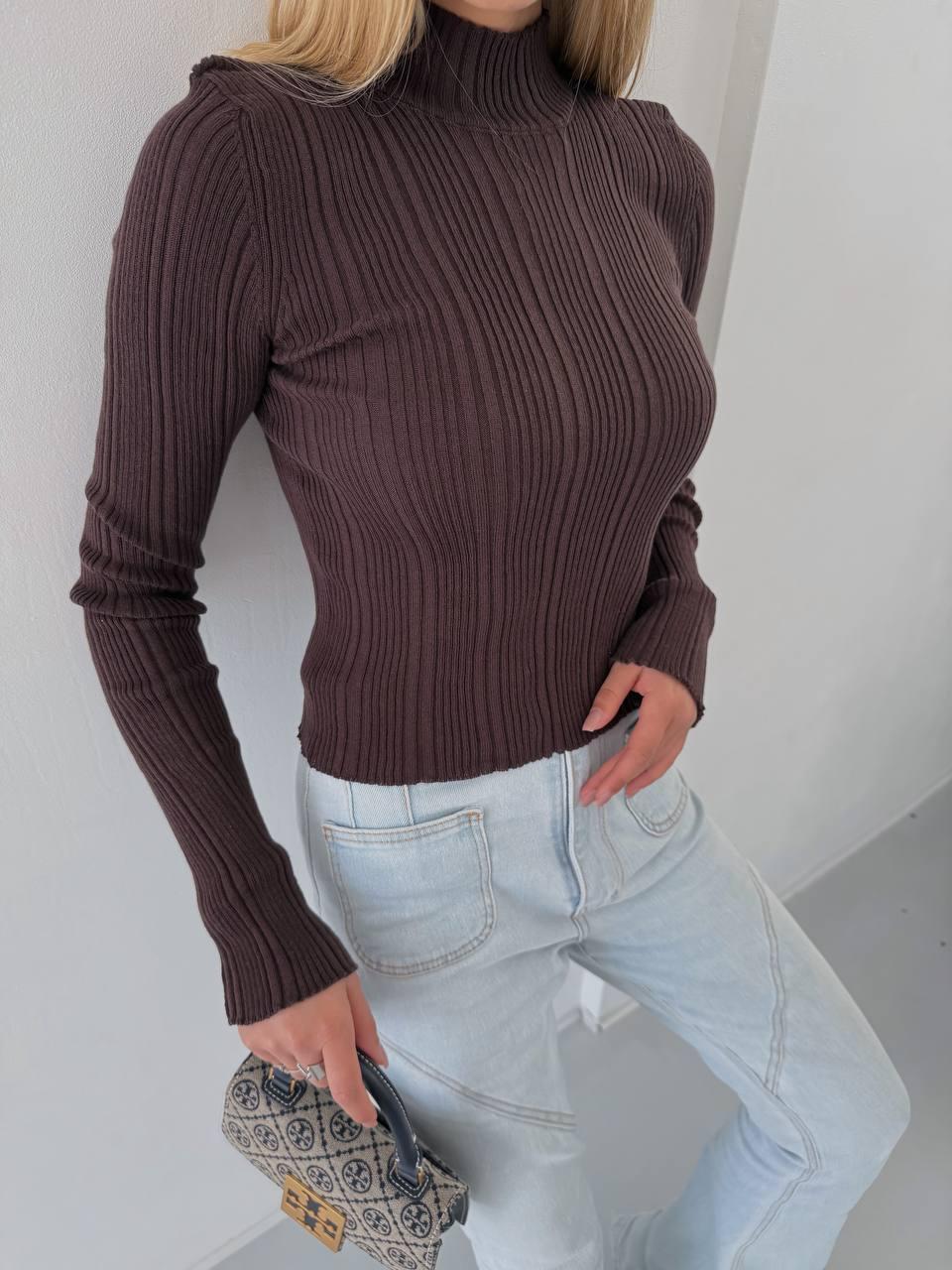 Однотонний жіночий гольф із бавовни тонкого візерункового в'язання (р. 42-46) 61043429, фото 1