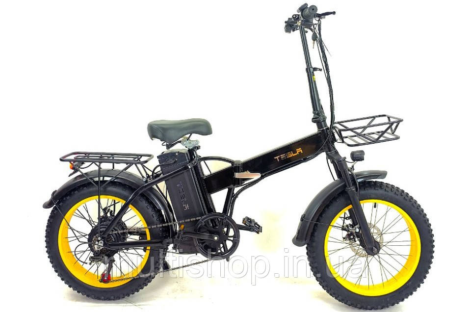 Електровелосипед складаний Fatbike Tesla 20" (1200W 48V 25Ah) з корзиною
