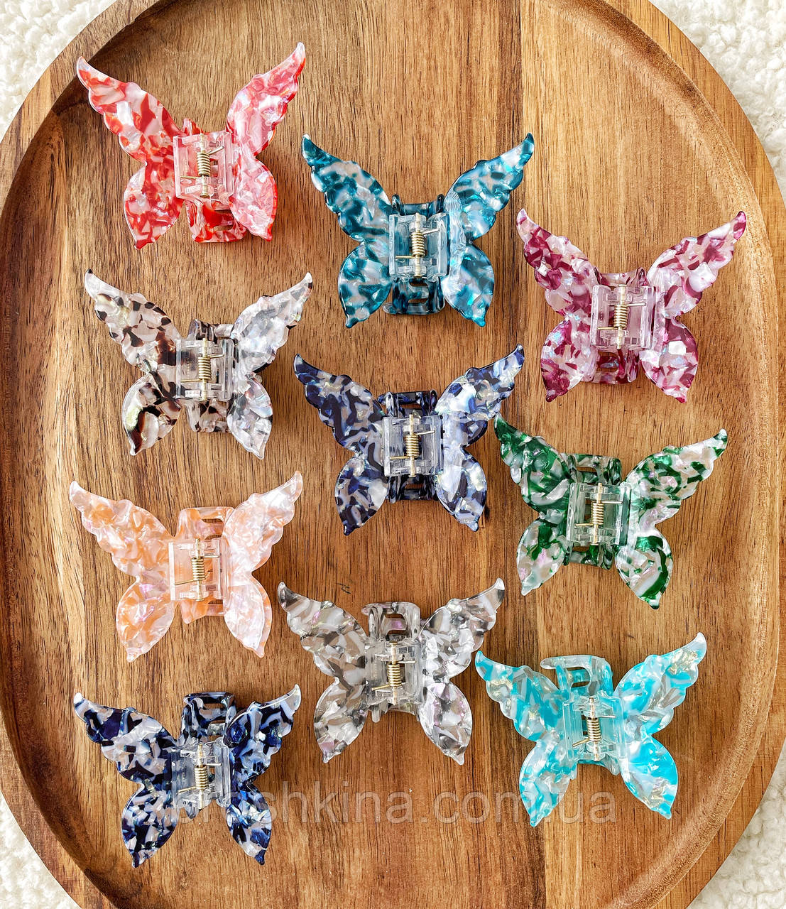 Краби для волосся пластикові оптом 7.5*6*3 см 12 шт/уп ФРАНЦУЗЬКИЙ ПЛАСТИК МЕТЕЛИКИ, фото 1