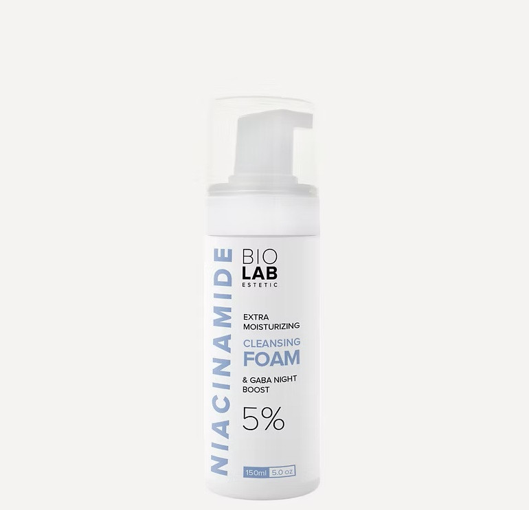 Екстра зволожуюча пінка з ніацинамідом 5% та ГАМК Extra Moisturizing Cleansing & Gaba Night Boost 5% BIOLAB Estetic, 150 мл