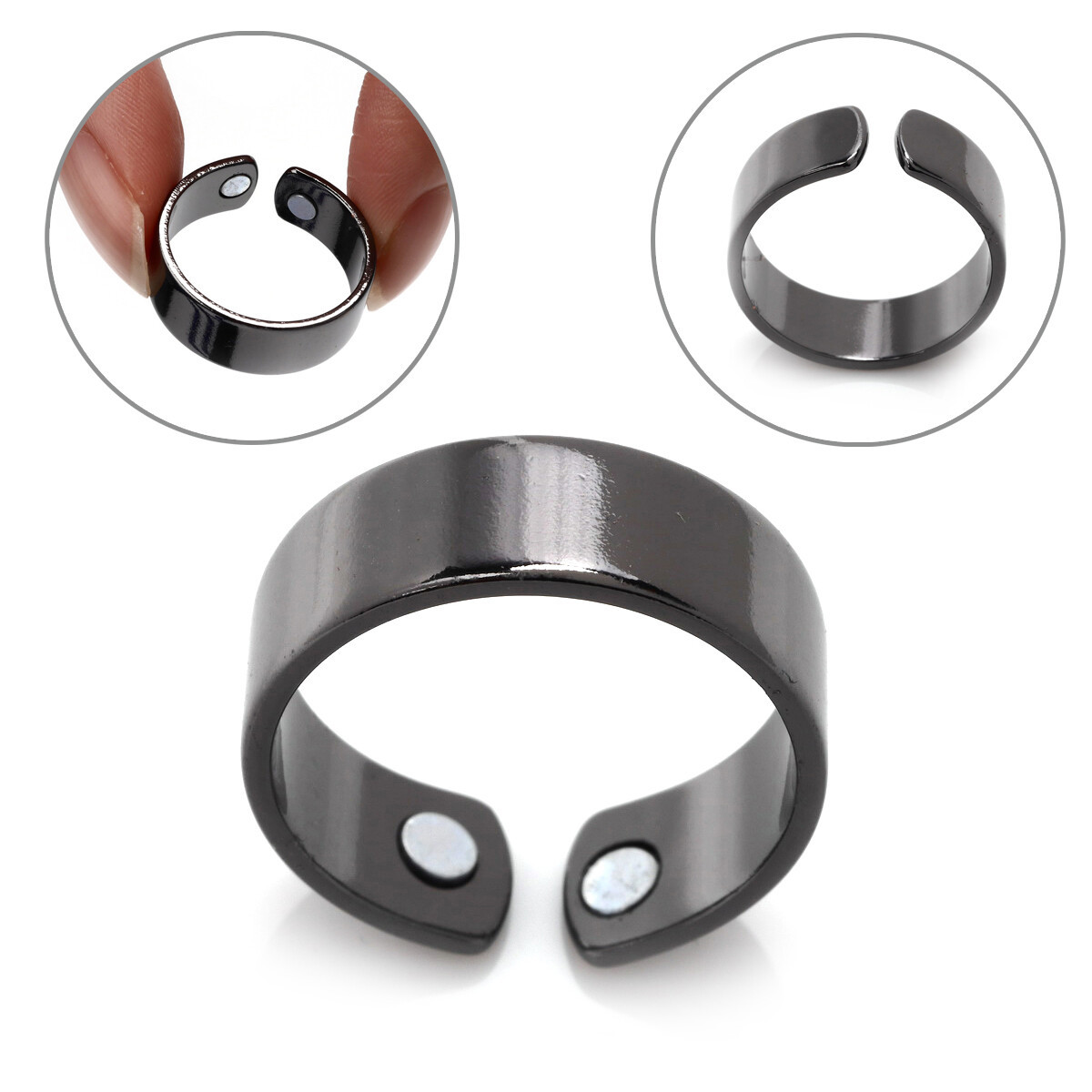 Стильне магнітне кільце чоловіче/ жіноче , розмір регулюється, колір графіт, фото 1