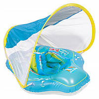Надувний круг для плавання з понтоном для дітей з тентом голубий SwimRing розмір L