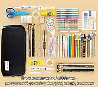 Косметичка пенал на блискавці містка. Пенал розкладний чорний на три відділення для школярів та студентів, фото 3