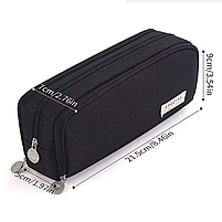 Косметичка пенал на блискавці містка. Пенал розкладний чорний на три відділення для школярів та студентів, фото 2