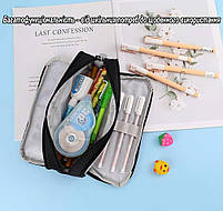 Косметичка пенал на блискавці містка. Пенал розкладний чорний на три відділення для школярів та студентів, фото 9