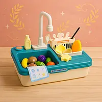 Дитяча кухонна мийка (раковина) з краном, дитяча іграшка кухня, посуд, тече водичка, помпа, 23 предмета