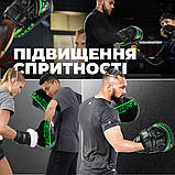 Лапи боксерські PowerPlay PP_3041, Чорно-зелені, PU, пара – для інтенсивних тренувань, фото 11