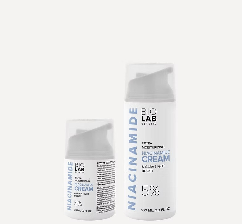 Екстра зволожуючий нічний крем-бустер з ніацинамідом 5% та ГАМК Extra Noisturizing Cream Niacinamide 5% BIOLAB Estetic, 100 мл