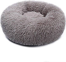 Кругла лежанка для собак і котів 60 см бежева – м’яке плюшеве ліжко з бортиками, нековзка основа, для тварин до 9 кг