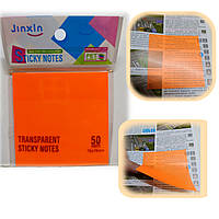 Прозорі клейкі стікери Jinxin (PET) неонові помаранчеві, 76х76 мм, 50 аркушів | Водостійкі прозорі нотатки "Sticky Notes" | P71-1