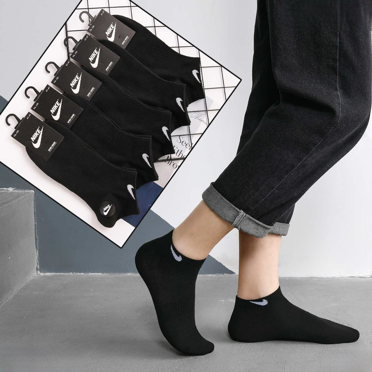 Шкарпетки чоловічі короткі до кісточки з логотипом NIKE бавовняні чорні