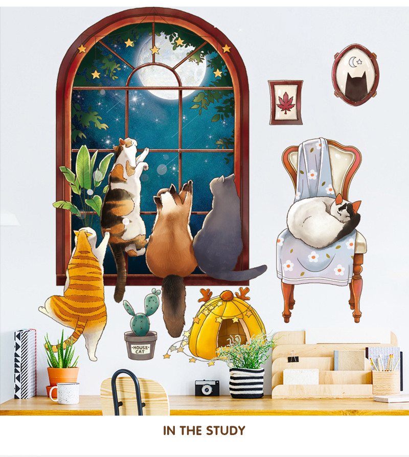 Вінілові наклейки Коти та місяць (лист 60 х 90 см) Б272-1