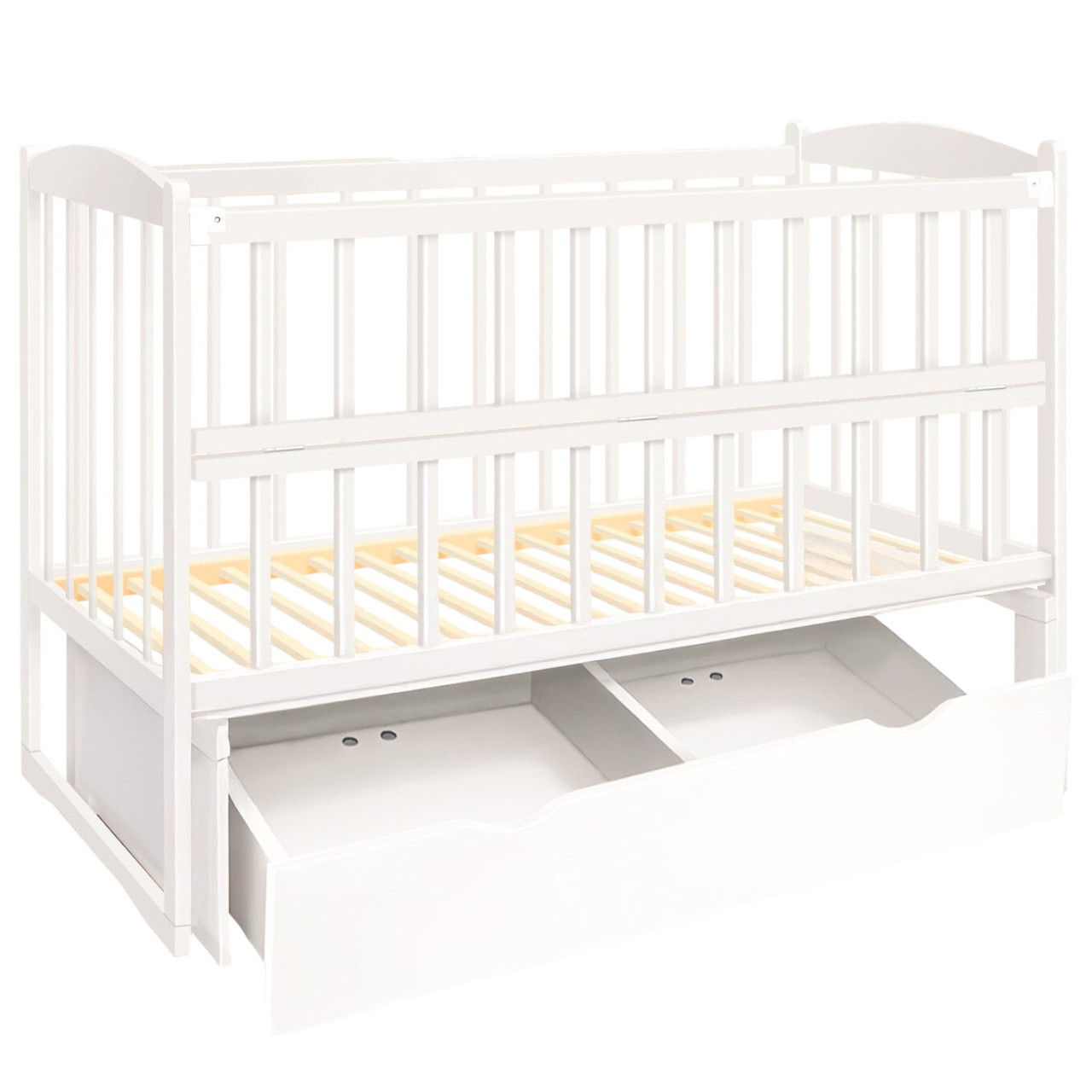 Ліжечко дитяче маятник відкидний борт + ящик TOYS "Ніша" Біле