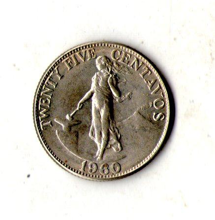 Філіппіни 25 сентаво, 1960 рік Мідь-цинк-нікель, 5g, ø 23.5mm №1950, фото 1