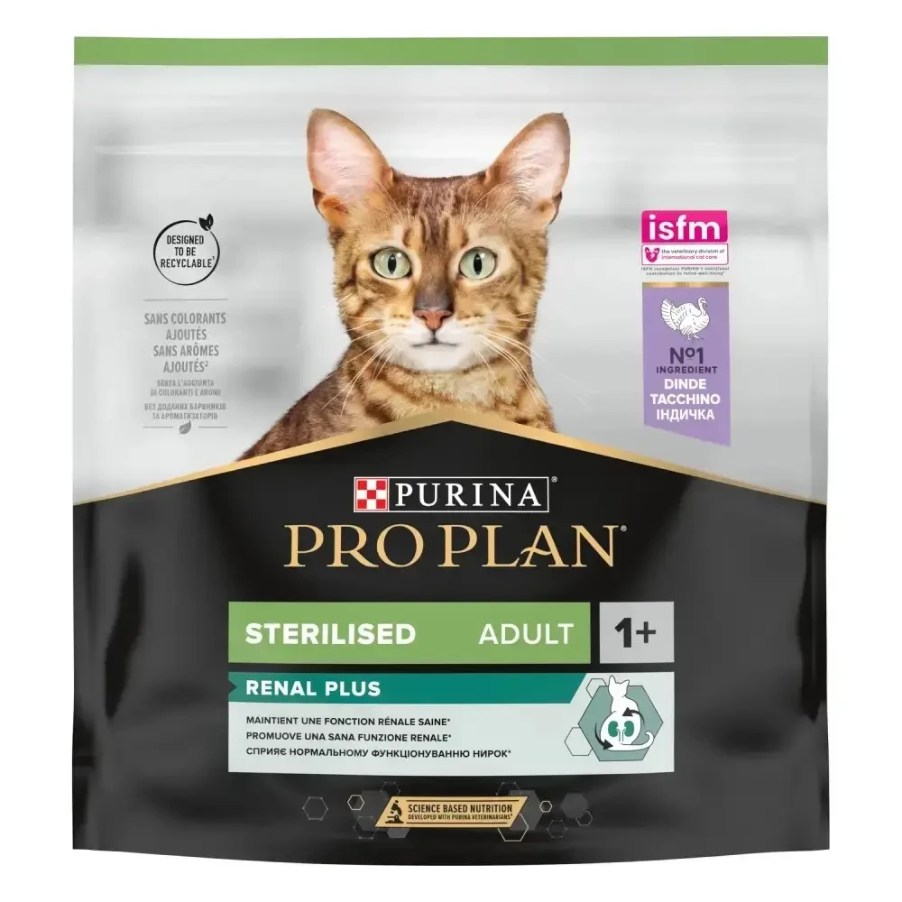 Корм сухий Purina Pro Plan Sterilised Adult 1+ Renal Plus для стерилізованих котів з індичкою 400 г
