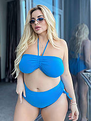 Стильний роздільний купальник зі шнурками на ліфі та плавках, батал великі розміри