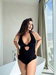 Стильний суцільний купальник із завязками на шиї та спинці, батал великі розміри