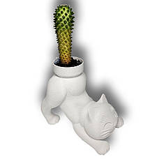 Кашпо для кактусів і сукулентів біла кішка (без кактуса) Україна, фото 2