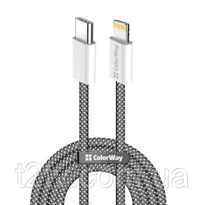 Дата кабель USB-C to Lightning 2.0m (PDF Fast Charging 27W) black ColorWay (CW-CBPDCL068-BK), фото 1