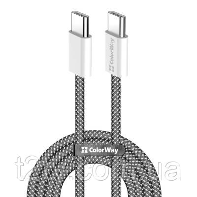 Дата кабель USB-C to USB-C 2.0m (braided cotton) (PD Fast Charging 60W) 3.0А black ColorWay (CW-CBPDCC068-BK), фото 1