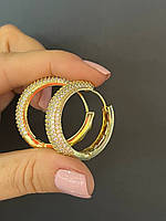 Сережки кільця циркони позолота 18 К/сережки кільцями
