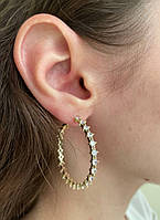 Сережки кільця циркони позолота 18 К/сережки кільцями