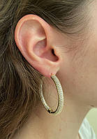 Сережки кільця циркони позолота 18 К/сережки кільцями