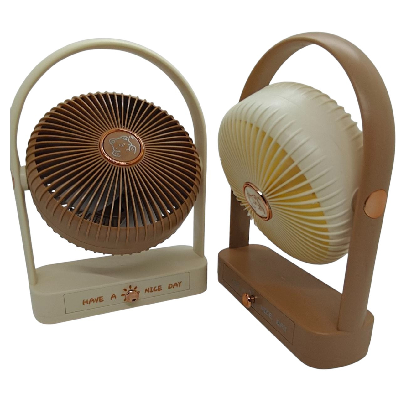 Настільний вентилятор з підсвічуванням «Have a nice day» - компактний міні-вентилятор на акумуляторі, фото 1