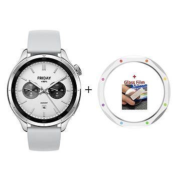 Смарт-годинник Xiaomi Watch S4 Silver + безель Silver-multicolor + захисне скло