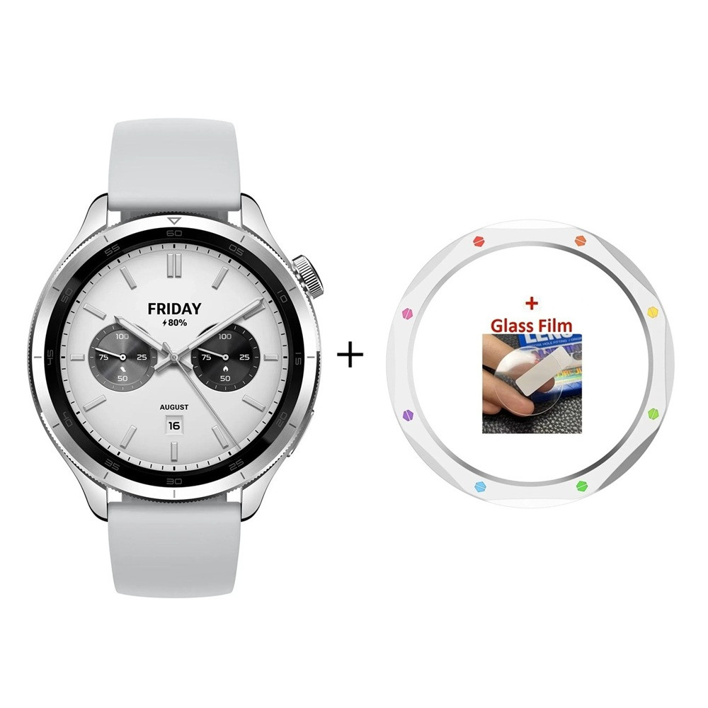 Смарт-годинник Xiaomi Watch S4 Silver + безель Silver-multicolor + захисне скло, фото 1