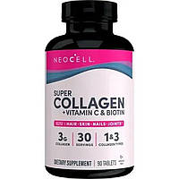 Колаген + вітамін С та біотин, Collagen, + Vitamin C & Biotin, NeoCell, супер, 90 таблеток