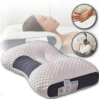 Ортопедична прямокутна подушка 48x74 см з підтримкою шиї та спини Pillow-01 Біло-сіра
