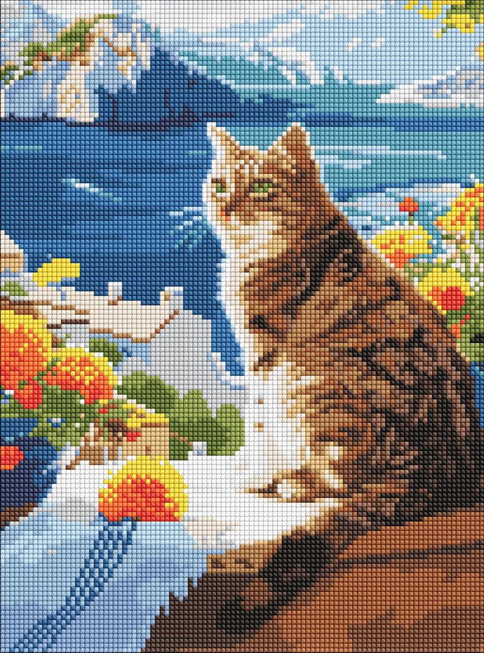 Алмазна мозаїка Мрійливий котик 30х40 см