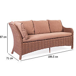 Диван кутовий зі штучного ротанга Аделіна 189.5 см з лівим підлокітником та подушками для патіо