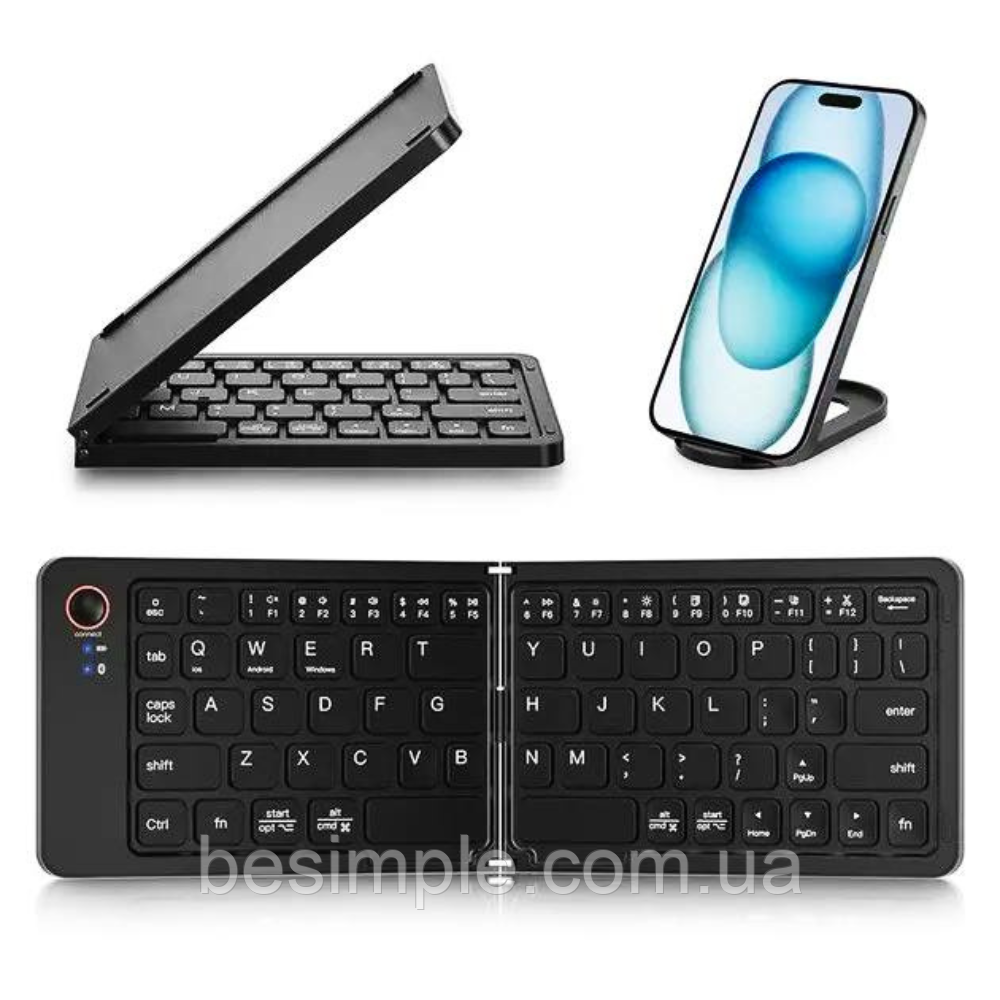 Комплект Bluetooth-клавіатура + тримач телефону, від USB, B023 / Клавіатура бездротова / Міні клавіатура