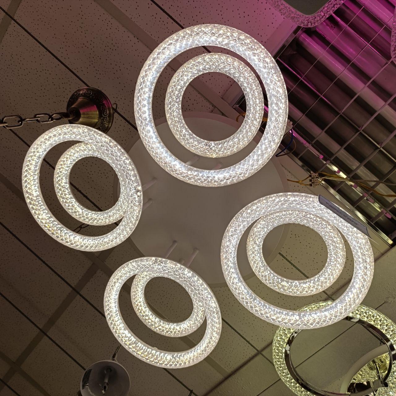 Cвітлодіодна люстра з кільцями SVET 228W до 40 м² колір Білий SC-3623B/4+4C WH+3color, фото 1