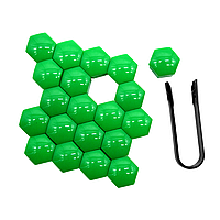 Ковпачки на болти, гайки 19мм + затискач 20шт ЗЕЛЕНІ глянцеві