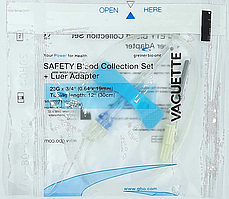 Набір для взяття крові SAFETY + люер-адаптер 23Gx3/4", довжина катетера 12" (30 см) без латексу, 90 шт/уп