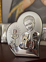 Серебряная икона Первое Причастие мальчика (9 x 11 см )