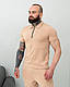 Футболка з комірцем і шорти комплект чоловічий бежевий, фото 2