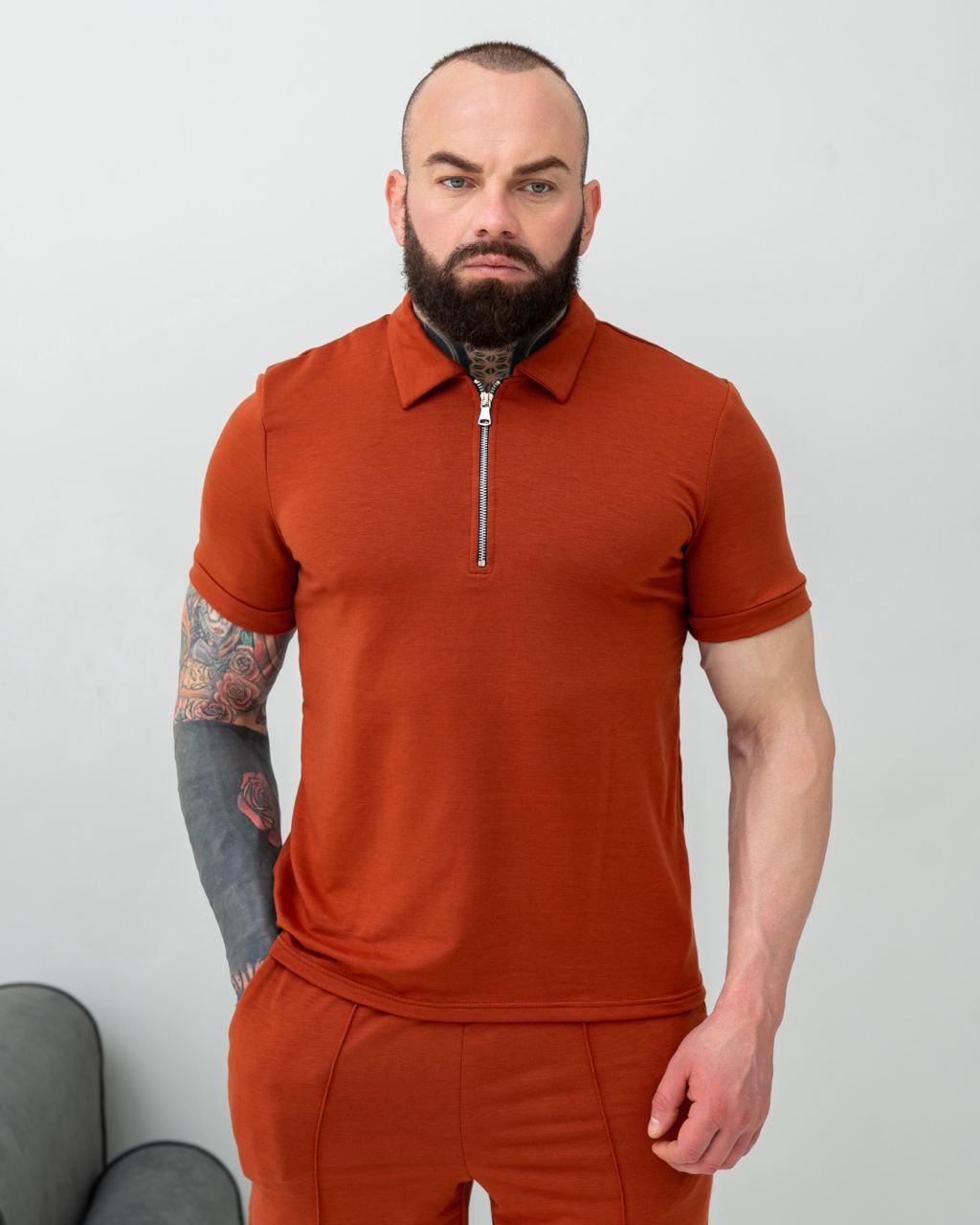 Футболка з комірцем і шорти комплект теракотовий, фото 1