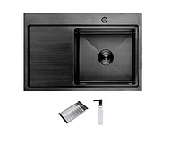 ID 7850 R-B мийка з крилом. чаша права 780x500x215мм (3.0/0.8 мм) сиф, дозат, кош. PVD Black