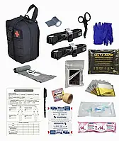 Аптечка тактическая военная укомплектованная (базовая) №4 в подсумке с быстрым сбросом черный