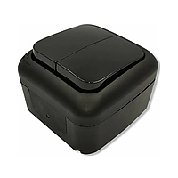 Вимикач двоклавішний Palmiye IP54 VIKO чорний, накладний Віко, навісний настінний зовнішній 90555102