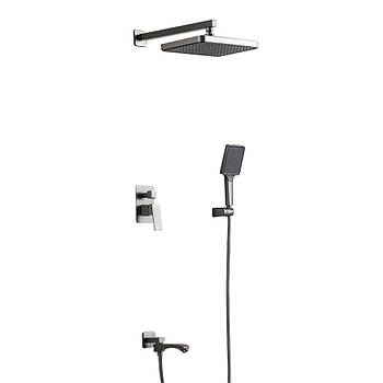 Душова система стропічних душів прихованого монтажу Frap F7176-9 квадратна матовий графіт на 3 споживачі