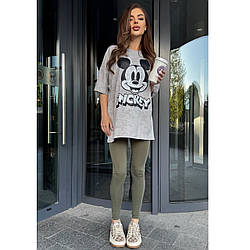Жіноча футболка OverSize варенка "Мікі" (Один-колір або Мікс) Розмір: Одін 46- 50 (21316-3)