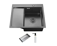 ID 5851 R-B мийка з крилом. чаша права 580x510x215мм (3.0/0.8 мм), сиф, дозат, кош. PVD Black